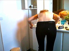 Spied slut bathroom big tits hidden cam