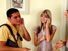 Axxxteca: Russian teenager Gina Gerson gets screwed in all her wholes by this two losers!!