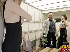 デカパイ, ブロンド, フェラチオ, 熟年, 淫乱熟女, 現実, 叫ぶ, 三人