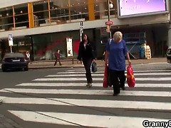 Picking up and fucking blonde granny from behind