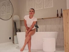 Blonde Teen Laura Dee Desperate Pee in White Panties - Wet Bathroom Floor Solo POV