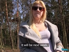 Cute blonde sucks cock outside