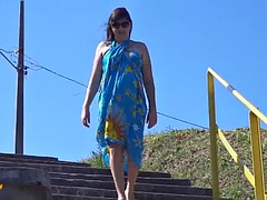 Enthousiasteling, Strand, Bruinharig, Mollig, Flashing, Latijnse vrouw, Naakt, Vrouw
