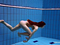 美女, デカパイ, 公共, 赤毛, ロシア人, 一人, オッパイの, 水中