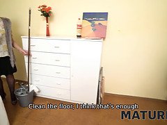 Watch this blonde mature maid with short hair get a hard fucking before heading out