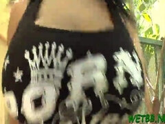 Extreme carmen hayes railing impaler in front of camera
