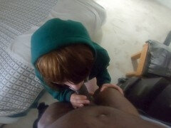 Redhead blowjob, deepthroat gulp, step sister