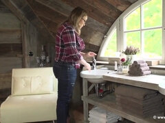 Buxom mom Cheryl Blossom shows off her monster tits solo