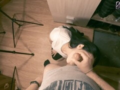 Amateur, Derrière les coulisses, Sucer une bite, Tir de sperme, Faciale, Pov