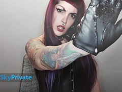 SKYPRIVATE - Kinky Emily Doumed strokes her strap-on cock and cums on your face