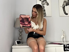 Nasty feminin in stockings talks dirty about small dicks