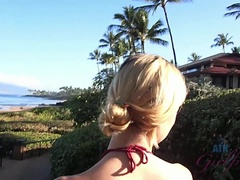 Amateur, Plage, Bikini, Blonde, Petite amie, Chatte, Maigrichonne, Nénés
