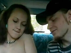 Blowjob, Car, Couple, Kissing, Natural tits, Sucking, Teen, Tits