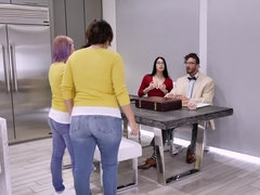 Brunette college girl gives a blowjob to her professor