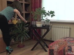 Ksenia Yankovskaya finishes chores and strips nude