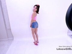 Tiny 18 yo Girl practices pumping big hard penis