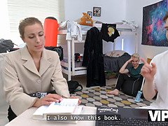 美人, ブロンド, 3p男男女, ロシア人, 剃毛, 生徒, 教師, 三人