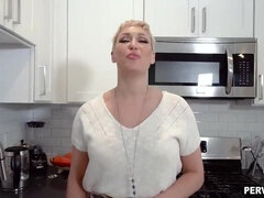 Nosey stepmom with short hair fucked in the kitchen
