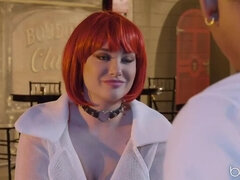 Amerikaans, Hondjeshouding, Kokhalzen, Interraciaal, Ondergoed, Roodharige vrouw, Rijden, Kousen