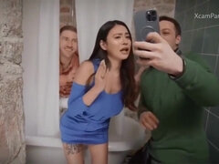 Aziatisch, Grote lul, Grote mammen, Bruinharig, Sperma shot, Diep in de keel, Sperma in gezicht, Hd