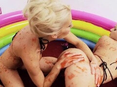 Grote kont, Bruinharig, Europees, Lesbisch, Likken, Kut duiken, Kousen, Slet