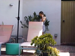 Amateur, Attrapée, Papa, Hd, De plein air, Piscine, Rasée, Adolescente