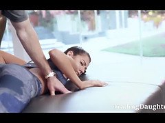 Asombroso, Papá, Pequeña, Coño, Afeitado, Spandex, Deporte, Adolescente