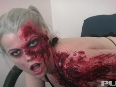 Sexy zombie pleases the gash between her legs!