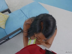 Black whore Victoria Cakes fucks young dude by the pool