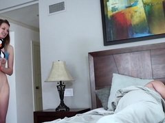 Sophia Wilde gets a mouthful of cum after riding step dad's fat dick