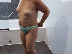 ぽっちゃり, ぽちゃ, ホテル, 淫乱熟女, オマンコ, シャワー, スパンデックス, トイレ