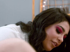 Zwart, Blond, Schattig, Student, Lerarin, String, Trio, Tieten likken