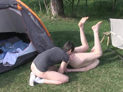 Horny twinks make out in kinky anal scenes while camping