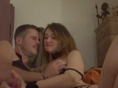 Hot talk handjob, amateur jerk off, huge cock snug pussy