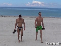 Tattooed muscle twink bareback pounding young gay after BJ