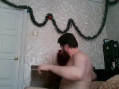 Huge uncut cock on this hairy bearded straight cam dude cums #6