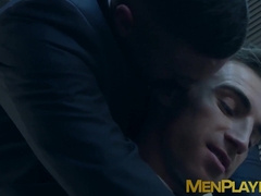 Interviewed classy gay Kayden Gray fucks bearded businessman