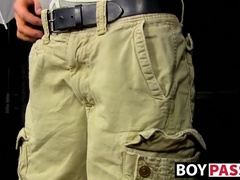 Hung twink Tanner Sharp interviewed and fucks dildo solo