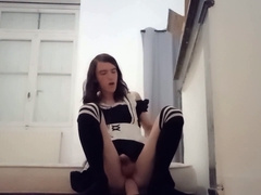 Sissy maid femboy exhausts himself by riding dildos non-stop