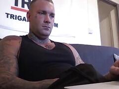 Two muscled straight guys work out and blow some steam after