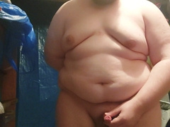 Enormous obedient dude fattening in the storage apartment