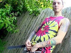 naughty twinkie Blinx kneads his device outdoors and cums