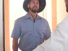 Mailman is trying to deliver a package to the residence