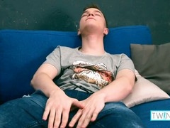 Ethan O, a horny brunette twink, masturbates his large dick until he cums!