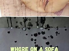 Cum tribute for a whore on a sofa