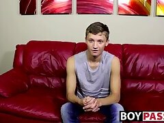 Twink pulls on his big fat dong right after the interview