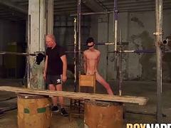 Twink tied up to have his dick shaved and stroked