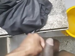 Man Masterbating in the Bathroom During Washing Clothes