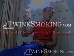 Attractive Yuri fires up his cig and sits on the toilet for his hot smokin and stroki