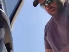 MAN BUSTS A NUT OUTSIDE HIS TRUCK